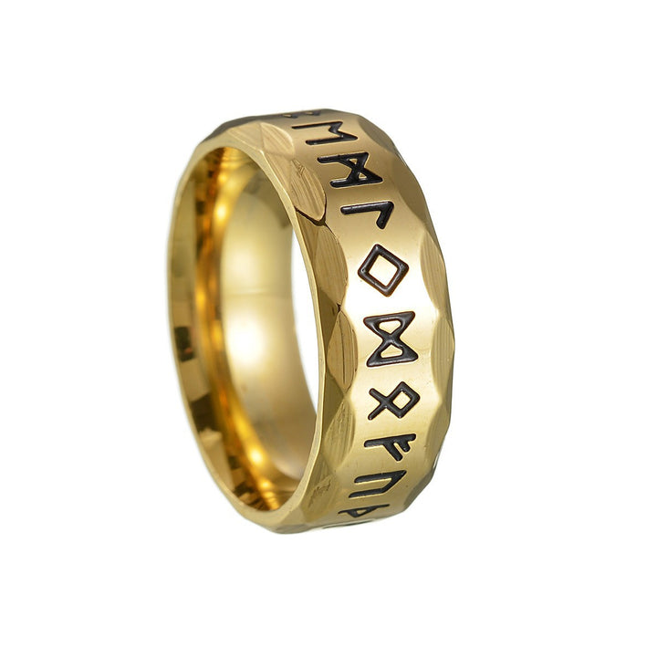 Unisex Nordic Rune Hammered Textured Ring Vintage Engraved Wide Band