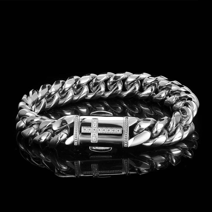 Cross Cuban Link Bracelet Trendy Hip Hop Mens Thick Chain Wrist Jewelry