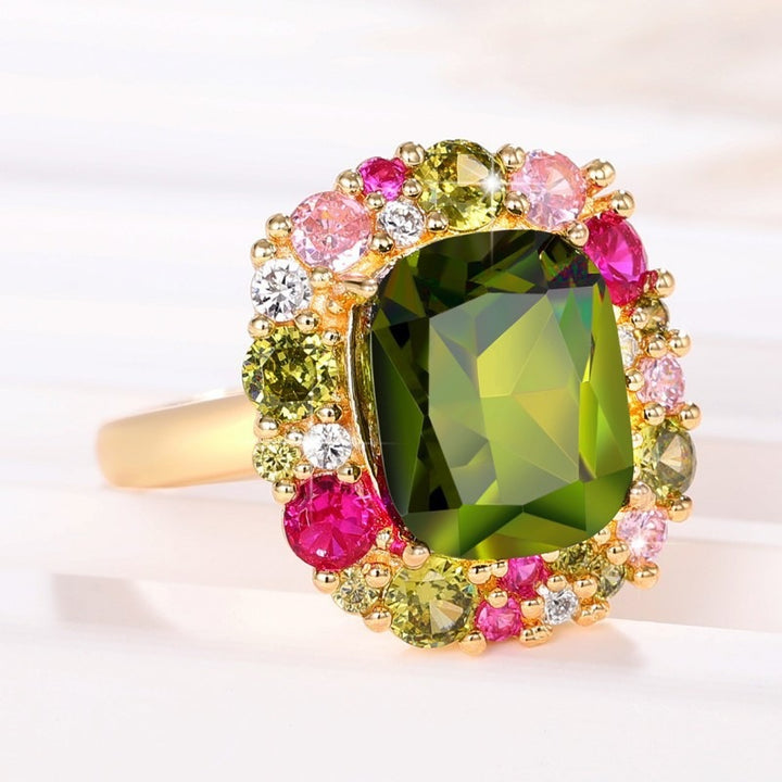 Ornate Multi‑Gem Halo‑Setting Ring Vintage Court‑Style Women Ring