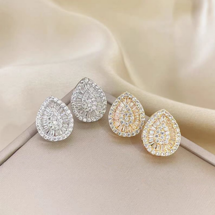 Minimalist Teardrop Diamond Stud Earrings Sterling Silver Post
