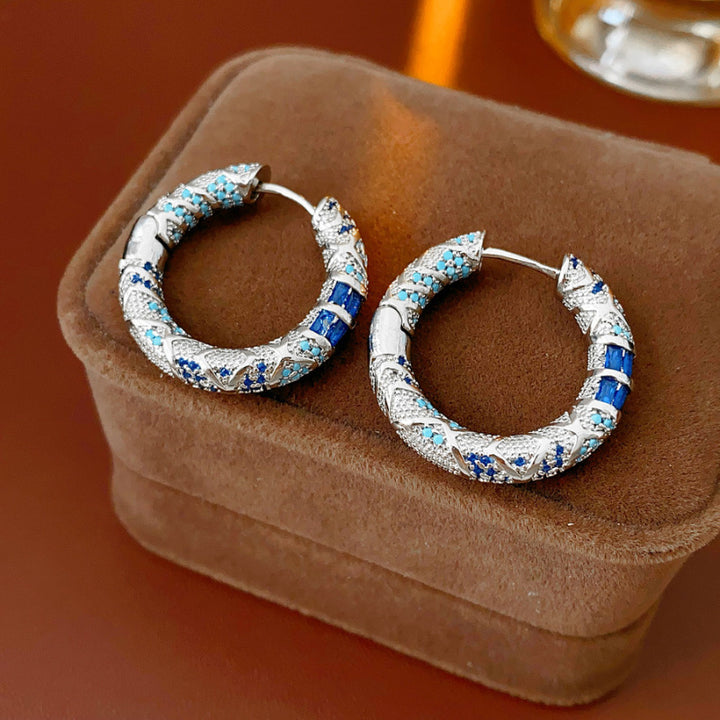 Vintage Inlaid Hoop Earrings Bohemian Circle Statement Jewelry For Women