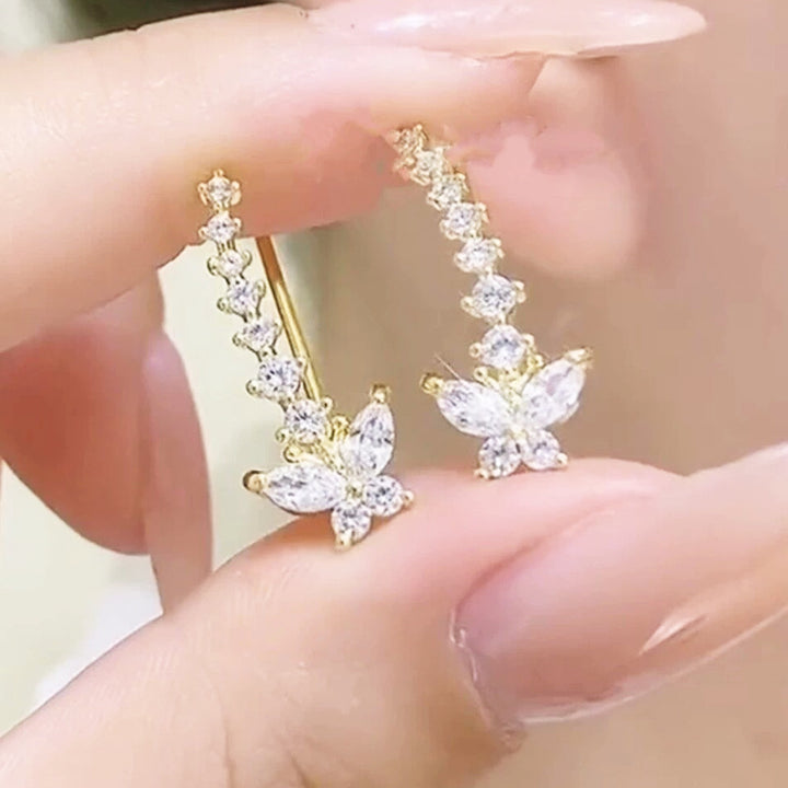 Women Butterfly Crawler Earrings Linear Climber Ear Cuff Sparkling Stone Dainty Statement Wedding Bridal Party Fashion Jewelry Gift