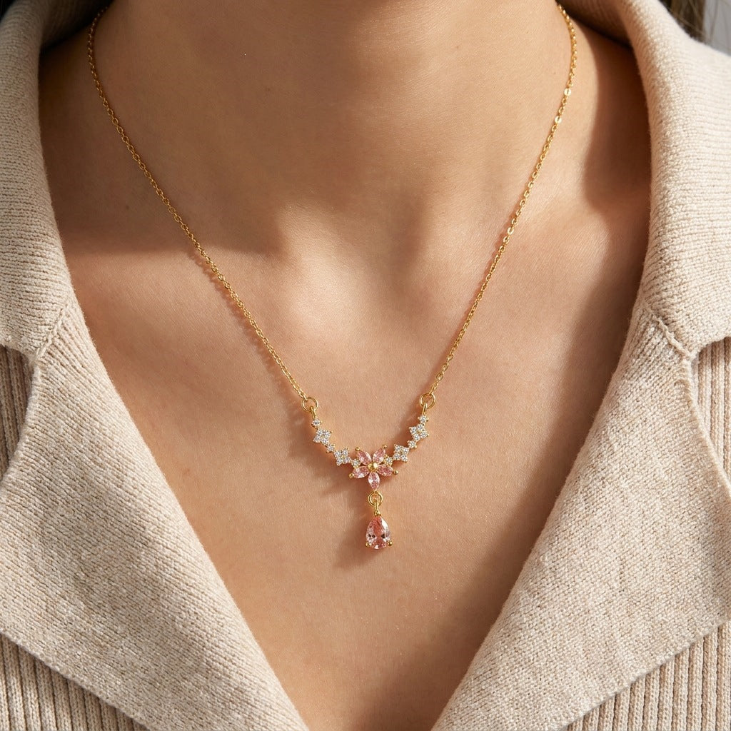 Elegant Floral Teardrop Diamond Necklace
