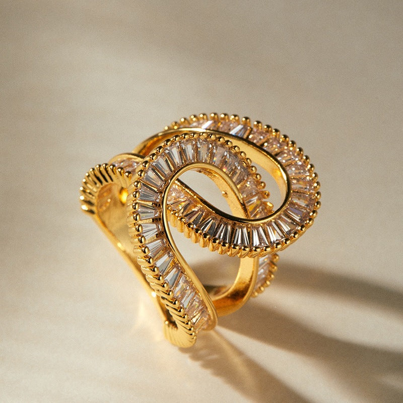 Spiral Twisted Open Cuff Diamond Statement Ring For Women Cocktail Party Evening Fashion Jewelry