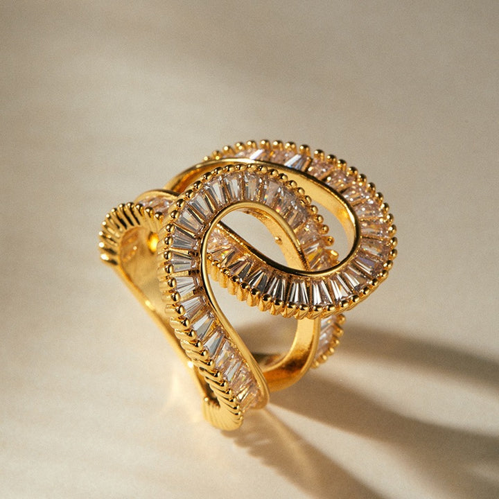 Spiral Twisted Open Cuff Diamond Statement Ring For Women Cocktail Party Evening Fashion Jewelry