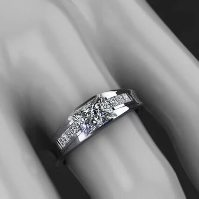 Princess Cut Diamond Ring Wide Band Statement Ring Engagement Promise Wedding Band Unisex Classic Luxury Jewelry