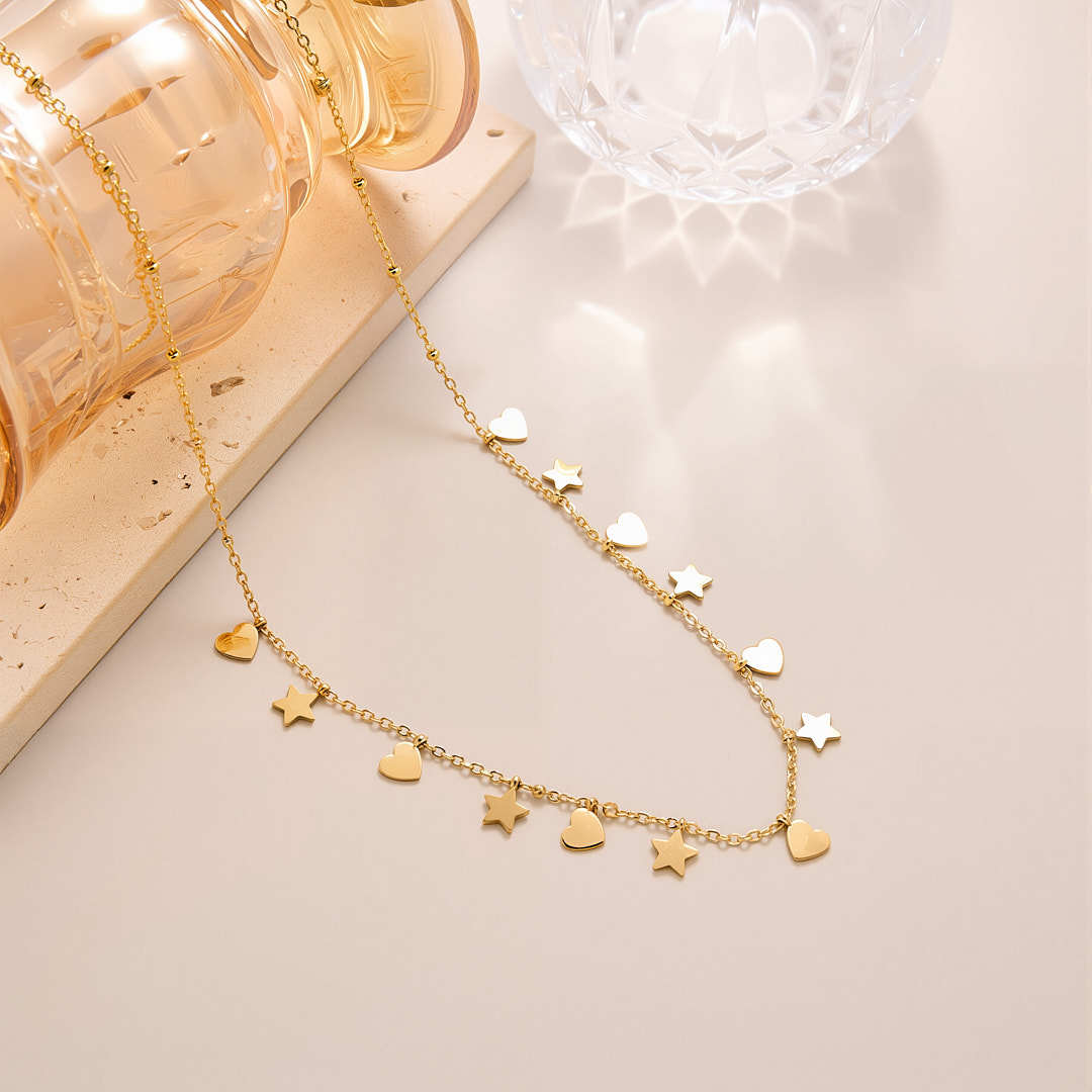 Titanium Steel Star/Moon/Heart Choker Necklace Minimalist Gold Dainty Charm Necklace for Women