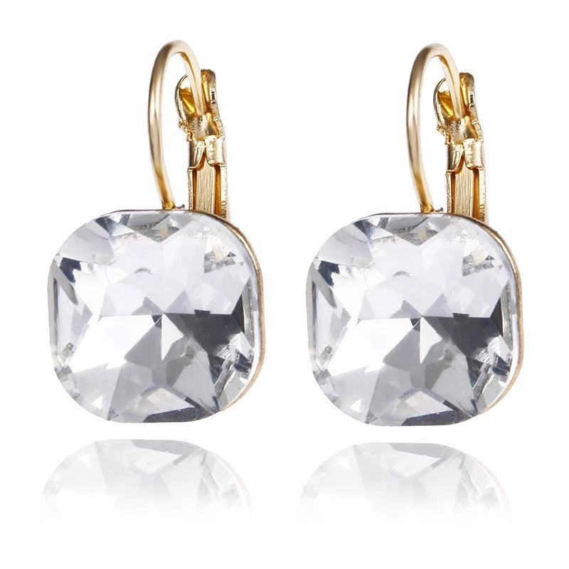 Cushion‑Cut Color Gemstone Click‑Top Earrings Multi‑Color Faceted Gem Women’s Dangle Earrings