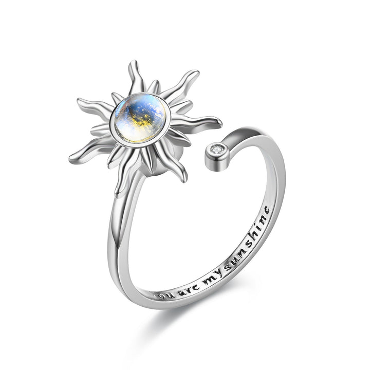 Floral &amp; Symbolic Open Adjustable Ring Collection Sunflower Evil Eye Rabbit Diamond Jewelry for Women