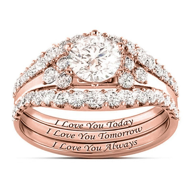 Engraved Diamond Bridal Ring Set 3 Pcs Stackable Wedding Engagement Rings For Women