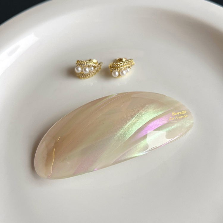 Oval Acetate Hair Clip French Style Glossy Hair Barrette