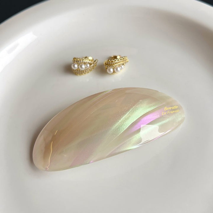 Oval Acetate Hair Clip French Style Glossy Hair Barrette