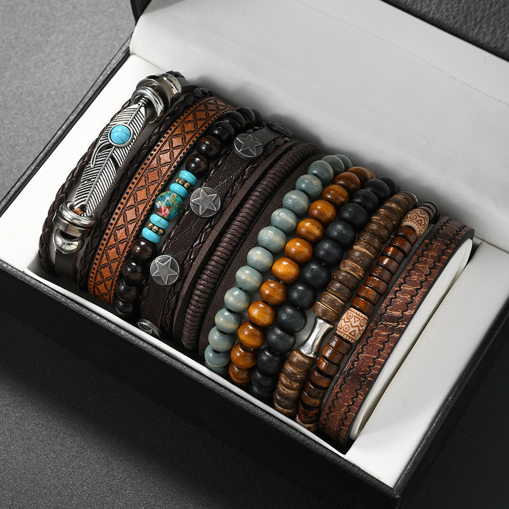 Vintage Stackable Bracelet Set Multi Pieces Woven Wrist Cuff Tree Of Life Infinity Charm Hand Jewelry For Men Women