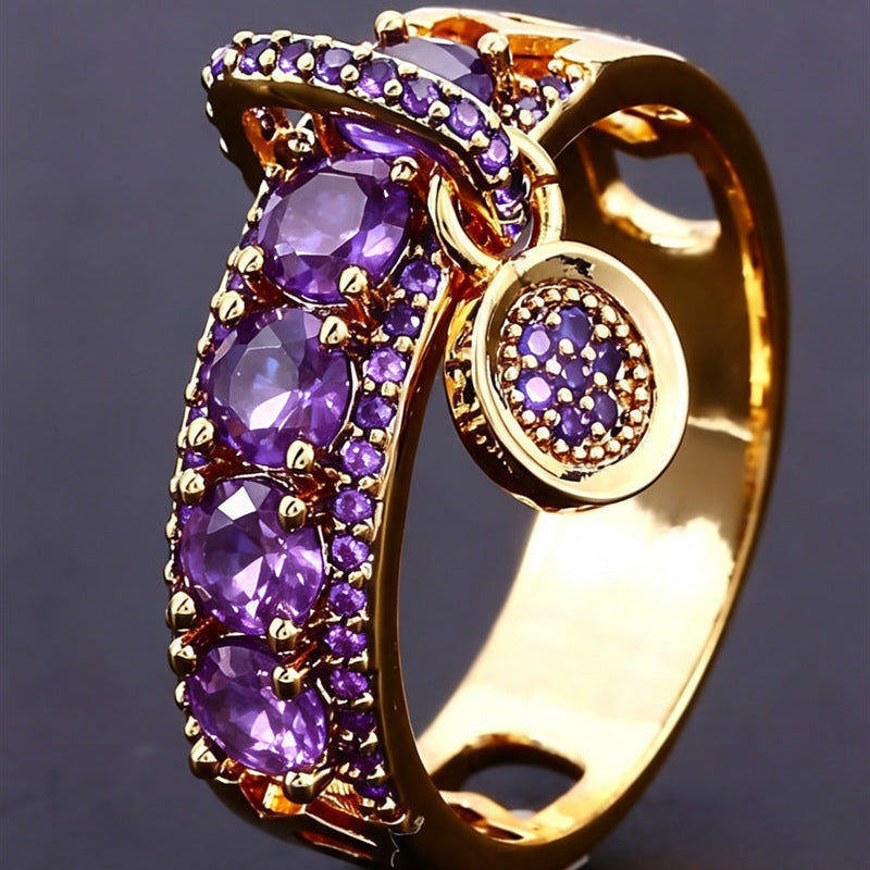 Luxury Dangling Gemstone Jewelry Band Ring For Women Inlaid Diamond Two Color Statement Ring