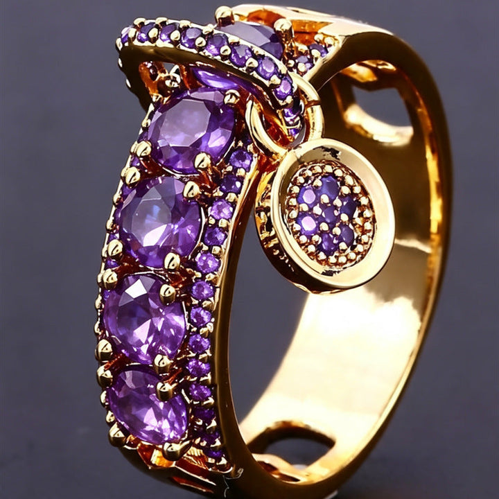 Luxury Dangling Gemstone Jewelry Band Ring For Women Inlaid Diamond Two Color Statement Ring