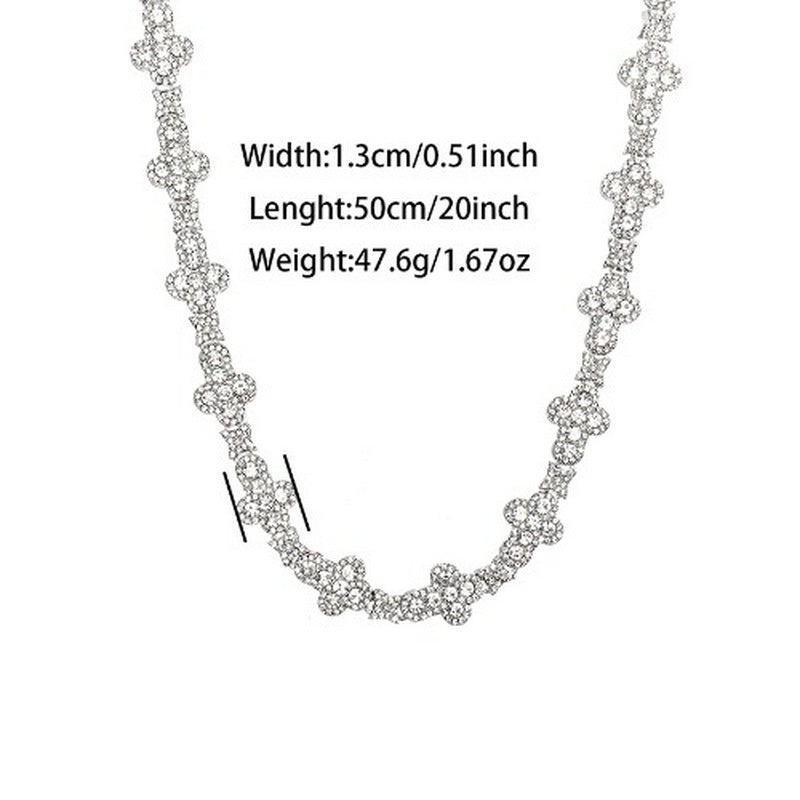 Four Leaf Clover Full Diamond Necklace Luxury Trendy Hip Hop Chain