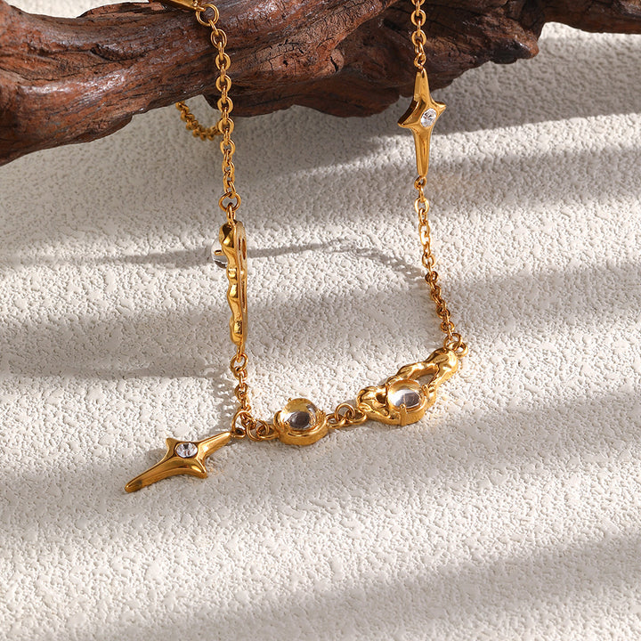 Diamond-Studded Star Pendant Clavicle Chain