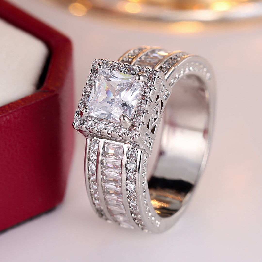 Princess Cut Diamond Statement Ring Wide Band Halo Ring Luxury Wedding Engagement Ring For Men Women Cocktail Party Fine Jewelry