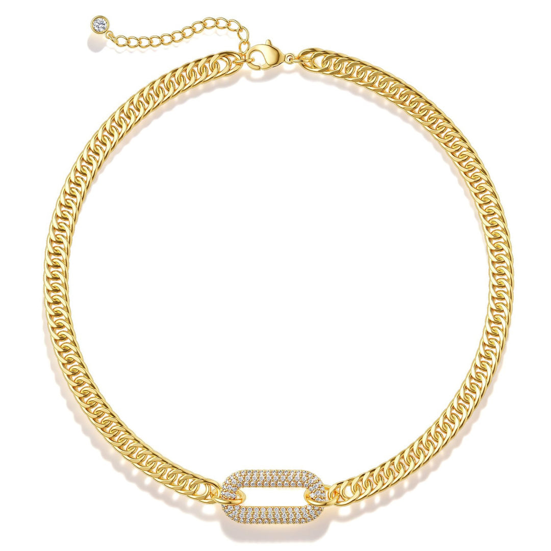 Paperclip Inlaid Diamond Cuban Chain Necklace Chunky Statement Choker Dainty Stackable Trendy Wrist Jewelry Gift For Women