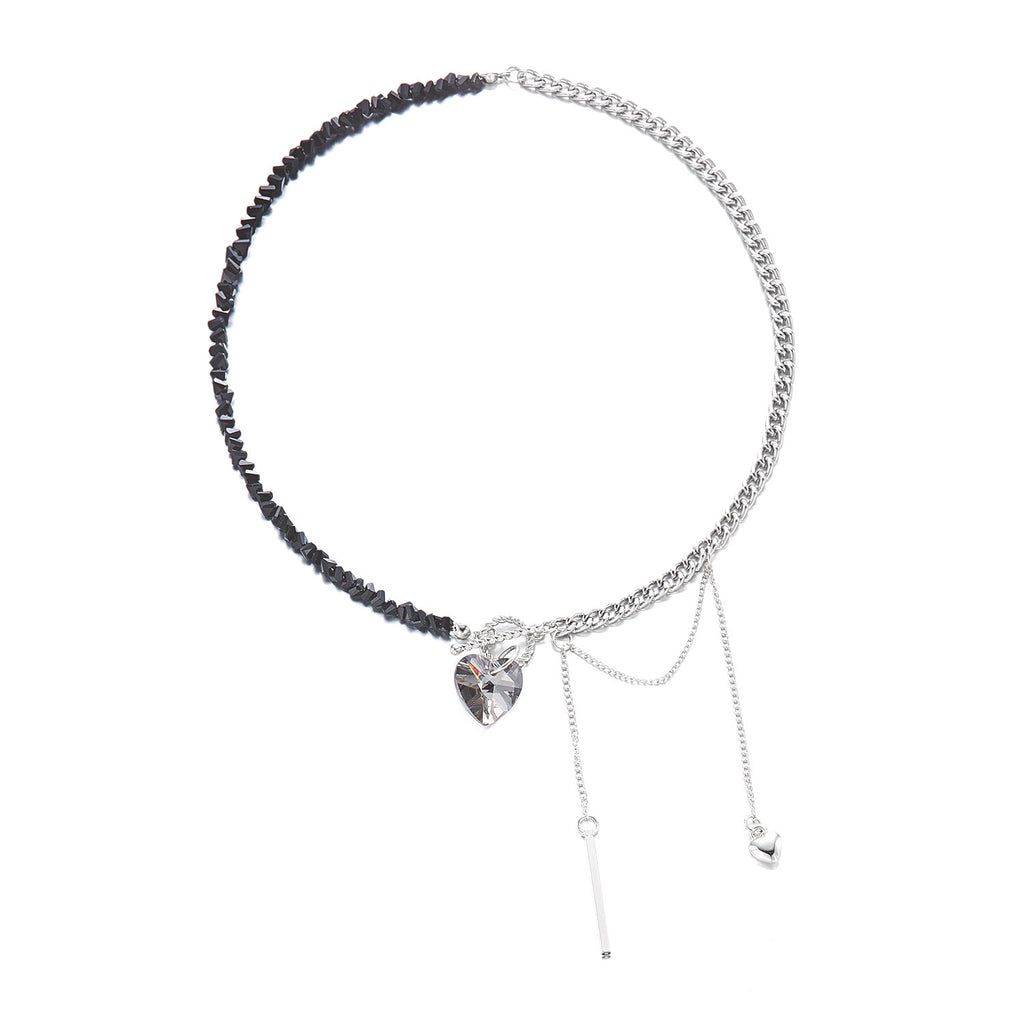 Gold/Silver Mix Beaded Choker with Heart & Moon Charms