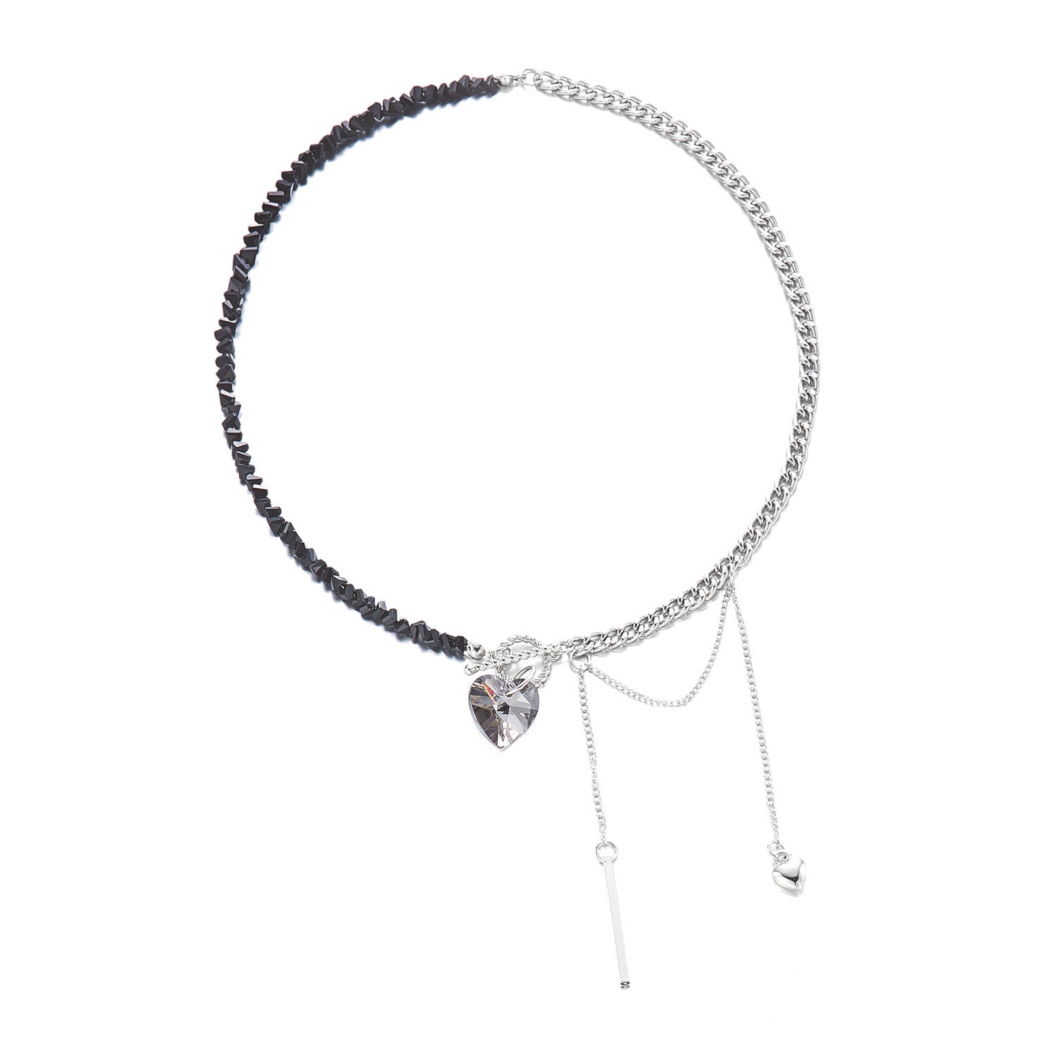 Gold/Silver Mix Beaded Choker with Heart & Moon Charms