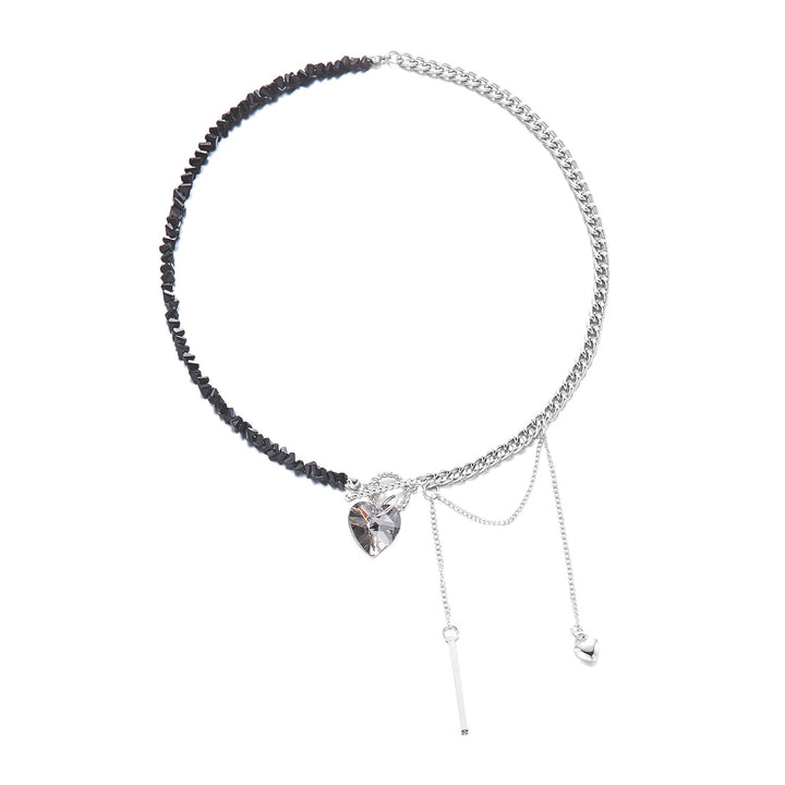 Gold/Silver Mix Beaded Choker with Heart & Moon Charms