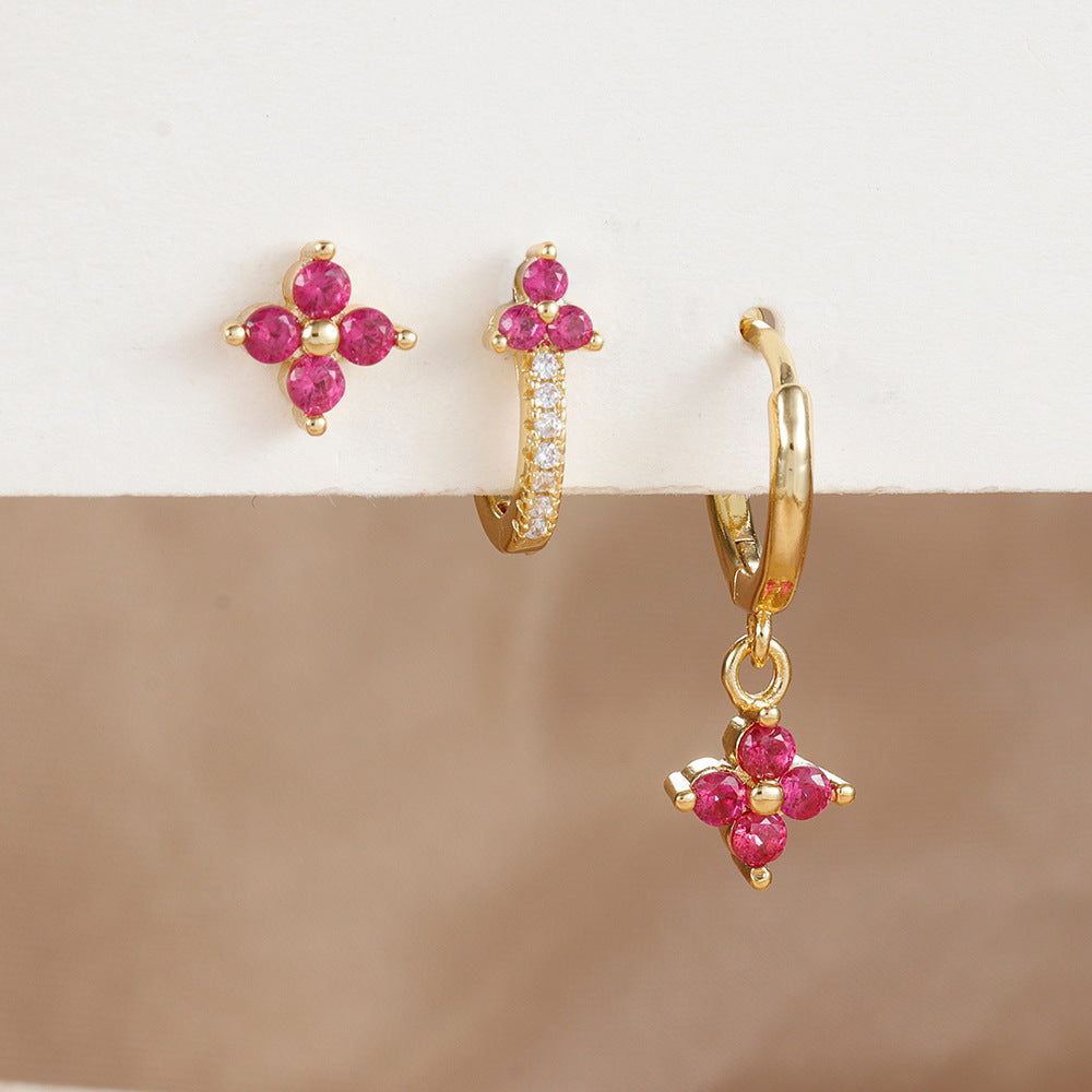 Clover Gemstone Hoop & Stud Earring Set