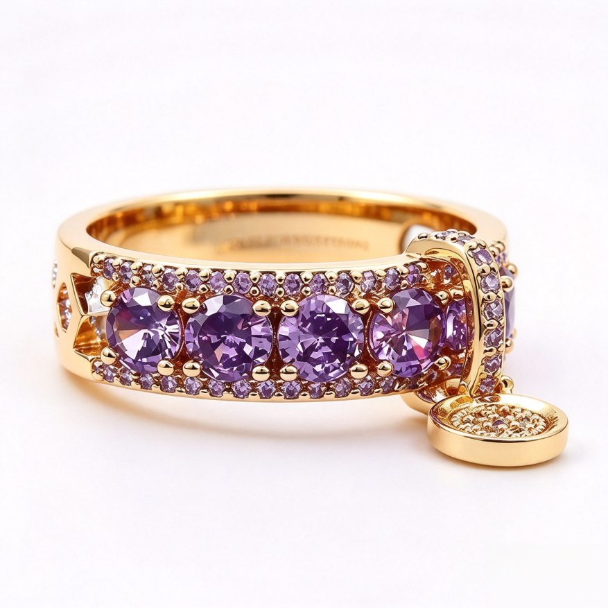 Luxury Dangling Gemstone Jewelry Band Ring For Women Inlaid Diamond Two Color Statement Ring