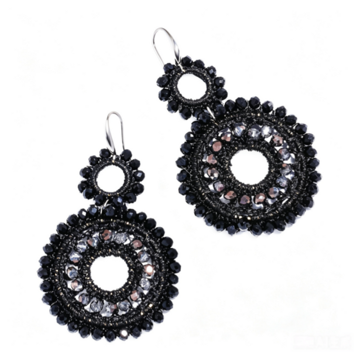 Boho Double Circle Beaded Drop Earrings Colorful Handwoven Statement Earrings for Women