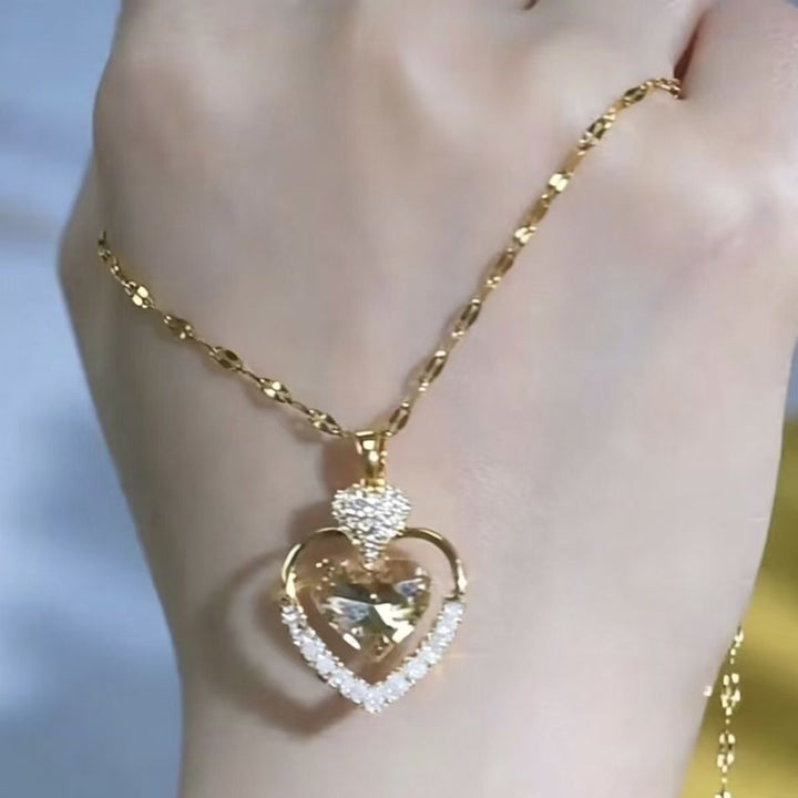 Double Heart Pendant Necklace Luxury Diamond Inlaid Women Necklace Romantic Love Jewelry Gift