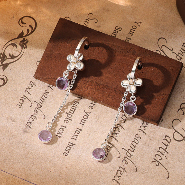 Multi‑Style Tassel Gemstone Long Earrings Vintage Luxury Sterling Silver Dangle Stud Earrings For Women