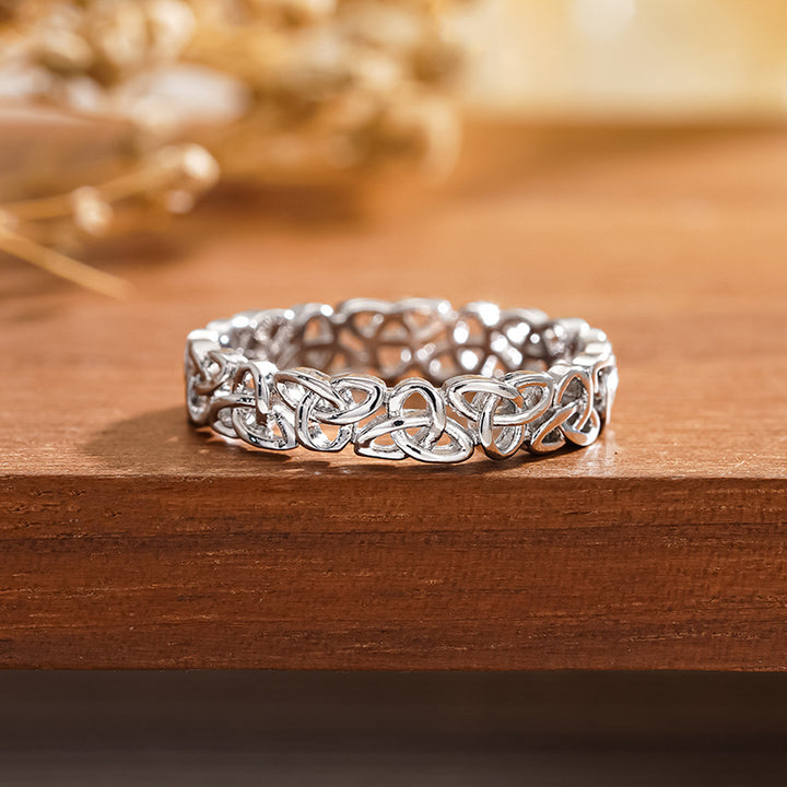 Celtic Knot Solid Silver Band Ring Hollow Interwoven Knot Eternity Ring For Men Women