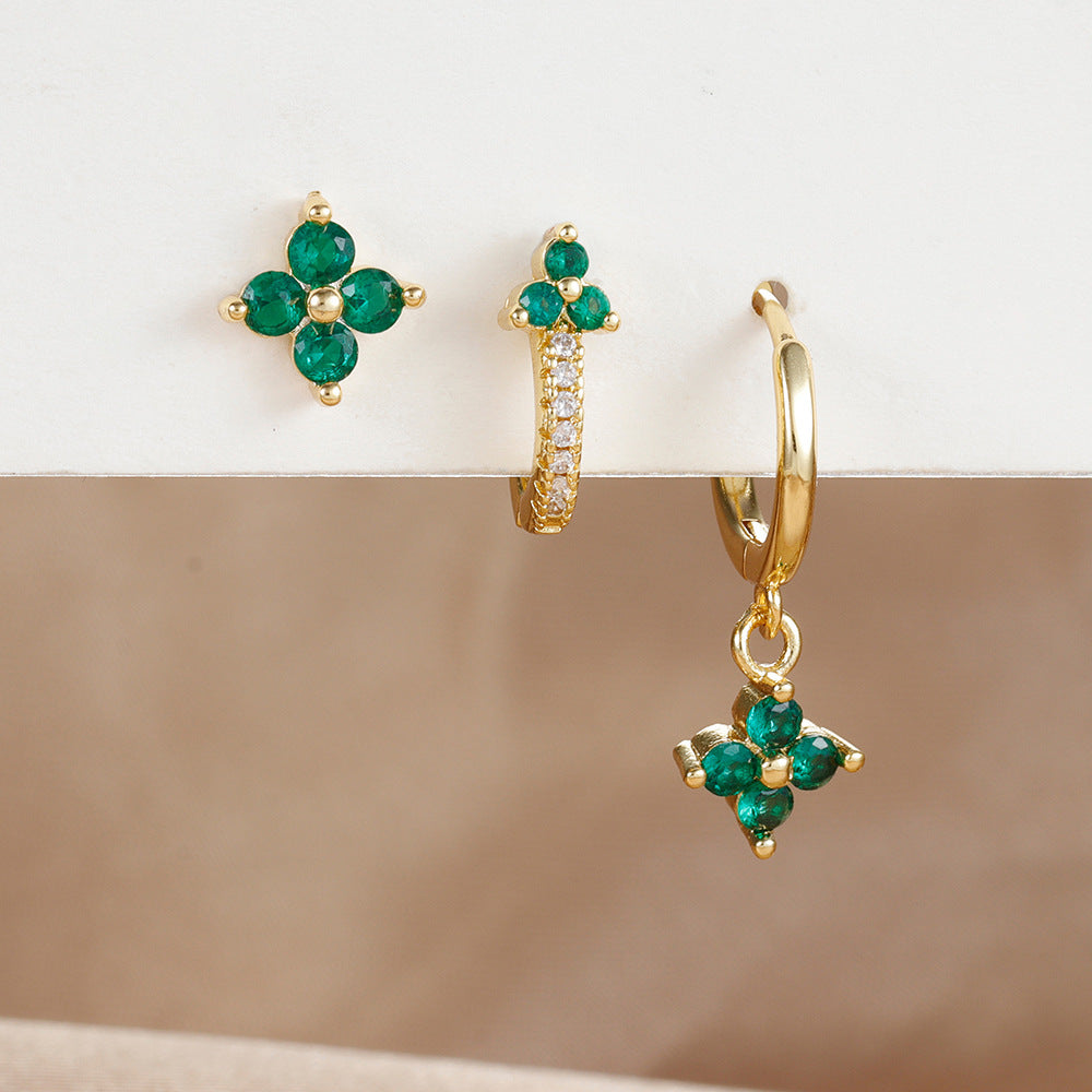 Clover Gemstone Hoop & Stud Earring Set