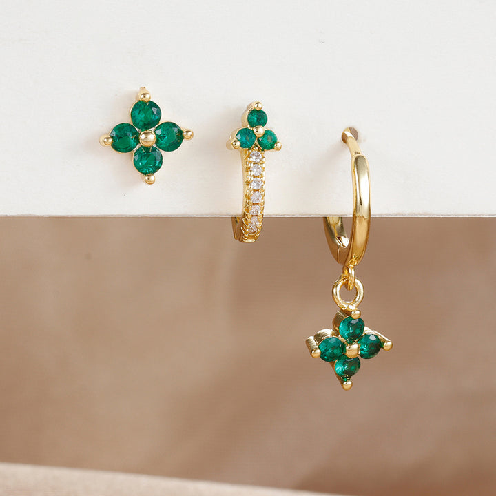 Clover Gemstone Hoop & Stud Earring Set