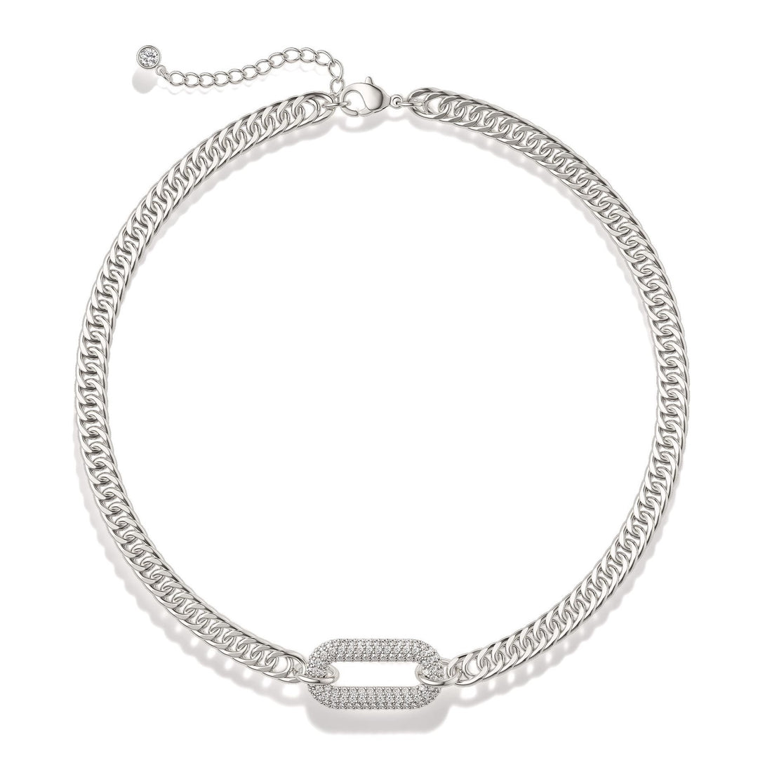 Paperclip Inlaid Diamond Cuban Chain Necklace Chunky Statement Choker Dainty Stackable Trendy Wrist Jewelry Gift For Women