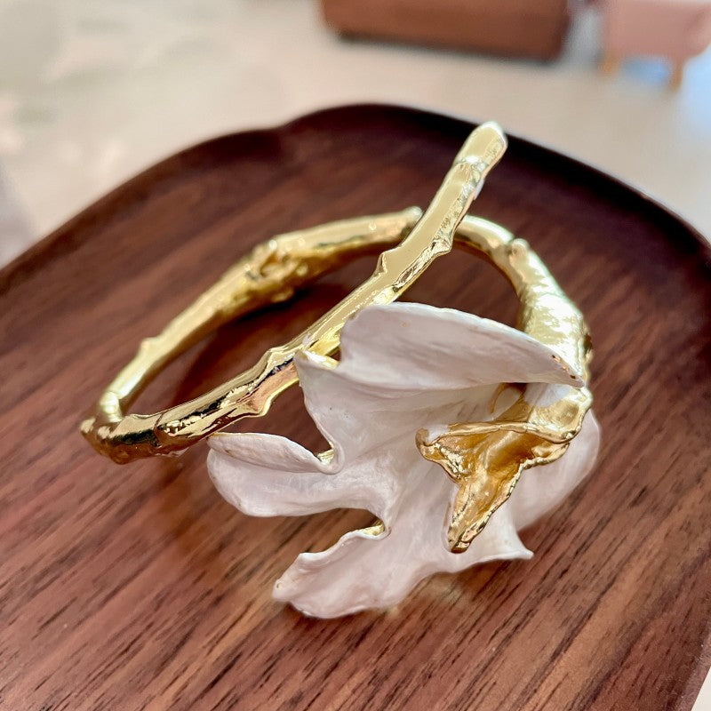 Floral Gold Open Cuff Bracelet