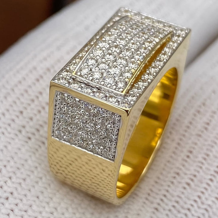 Full Paved Square Wide Band Men Ring Luxury Elegant Business Style Statement Rin