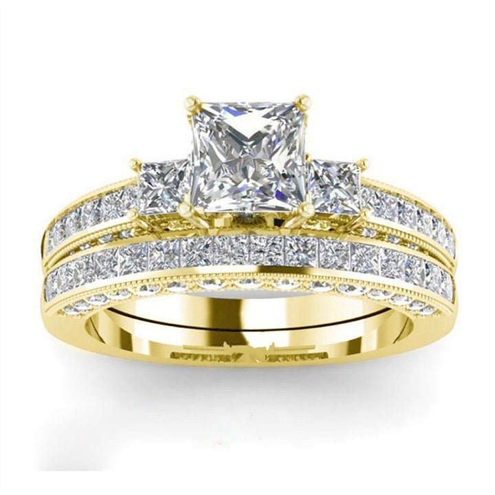 S925 Sterling Silver Three-Stone Princess Cut Stackable Ring Set, Milgrain Pave Wedding Engagement Band for Women