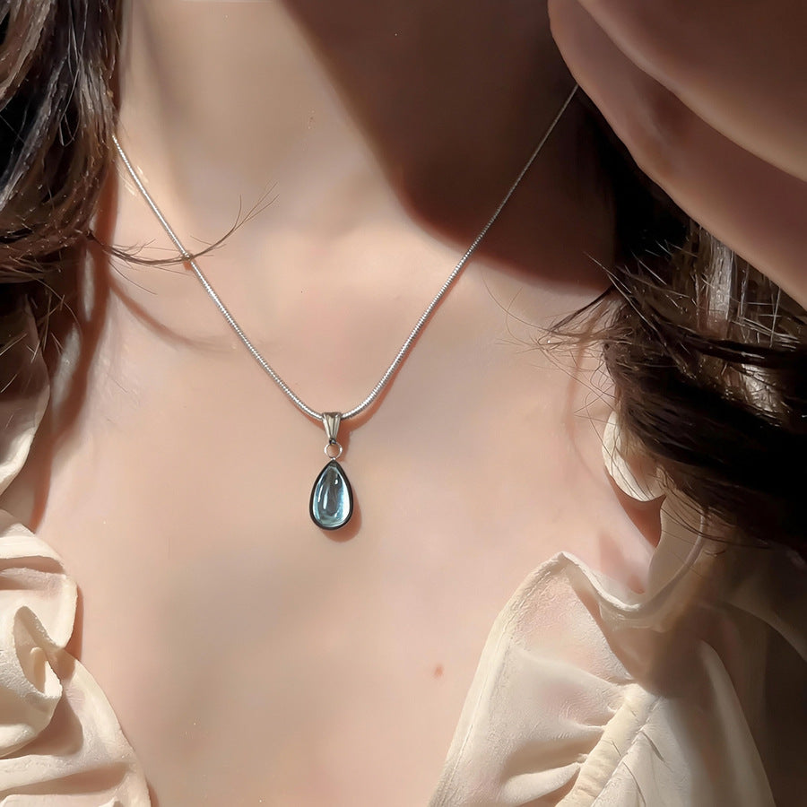 Teardrop Sapphire Snake Chain Necklace Minimalist Premium Women Pendant Choker