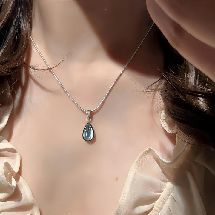 Teardrop Sapphire Snake Chain Necklace Minimalist Premium Women Pendant Choker