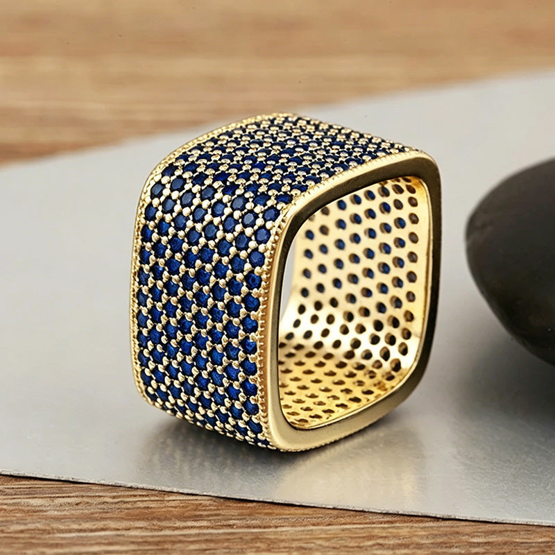 Wide Square Band Diamond Statement Ring Unisex Bold Stackable Cocktail Party Fashion Ring Multi Color Option Jewelry