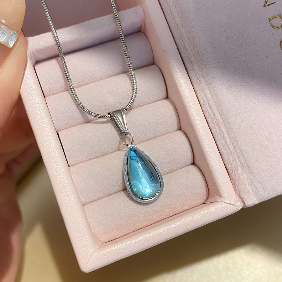 Teardrop Sapphire Snake Chain Necklace Minimalist Premium Women Pendant Choker