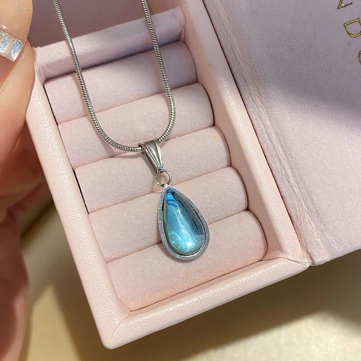 Teardrop Sapphire Snake Chain Necklace Minimalist Premium Women Pendant Choker