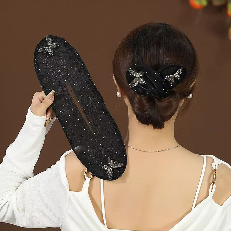 Butterfly Rhinestone Mesh Hair Bun Maker Elegant Lazy Hair Styling Accessory For Women