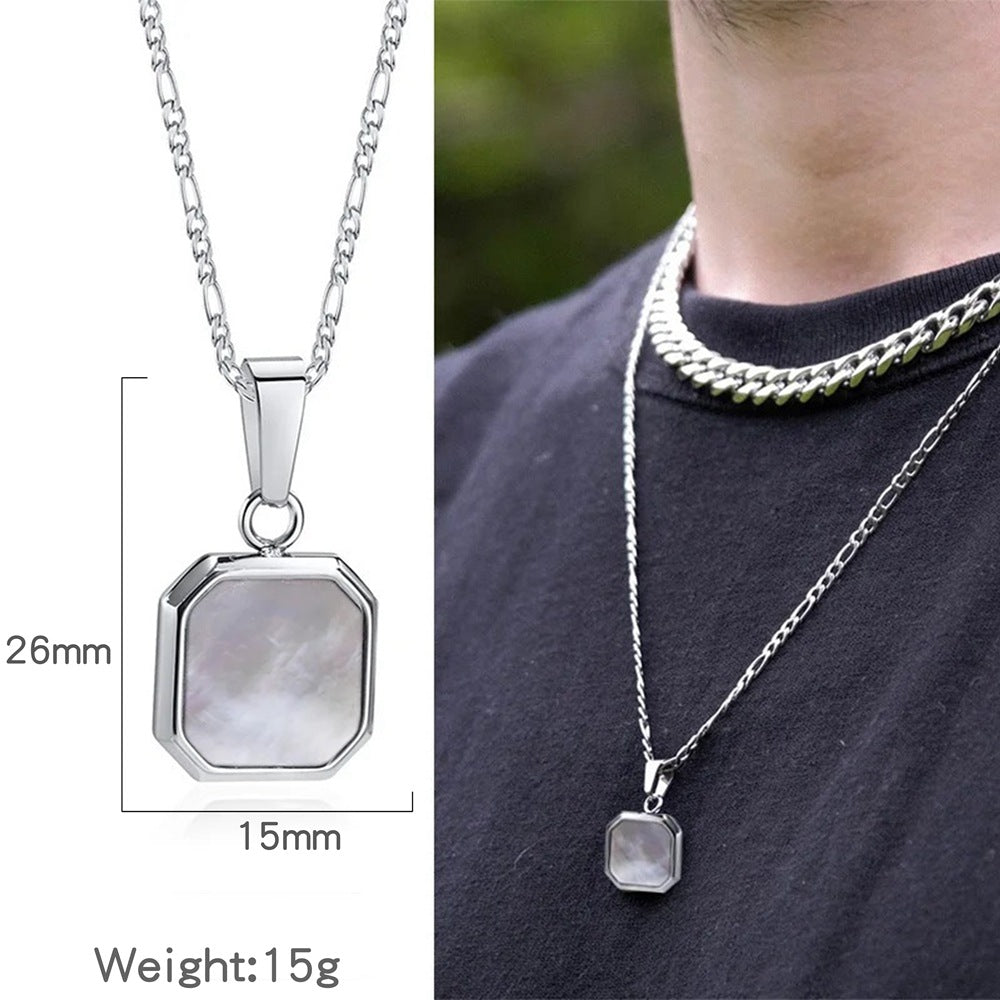 Octagon Square Black Onyx Pendant Minimalist Vintage Mens Rope Chain Necklace