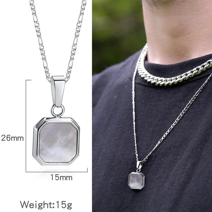 Octagon Square Black Onyx Pendant Minimalist Vintage Mens Rope Chain Necklace
