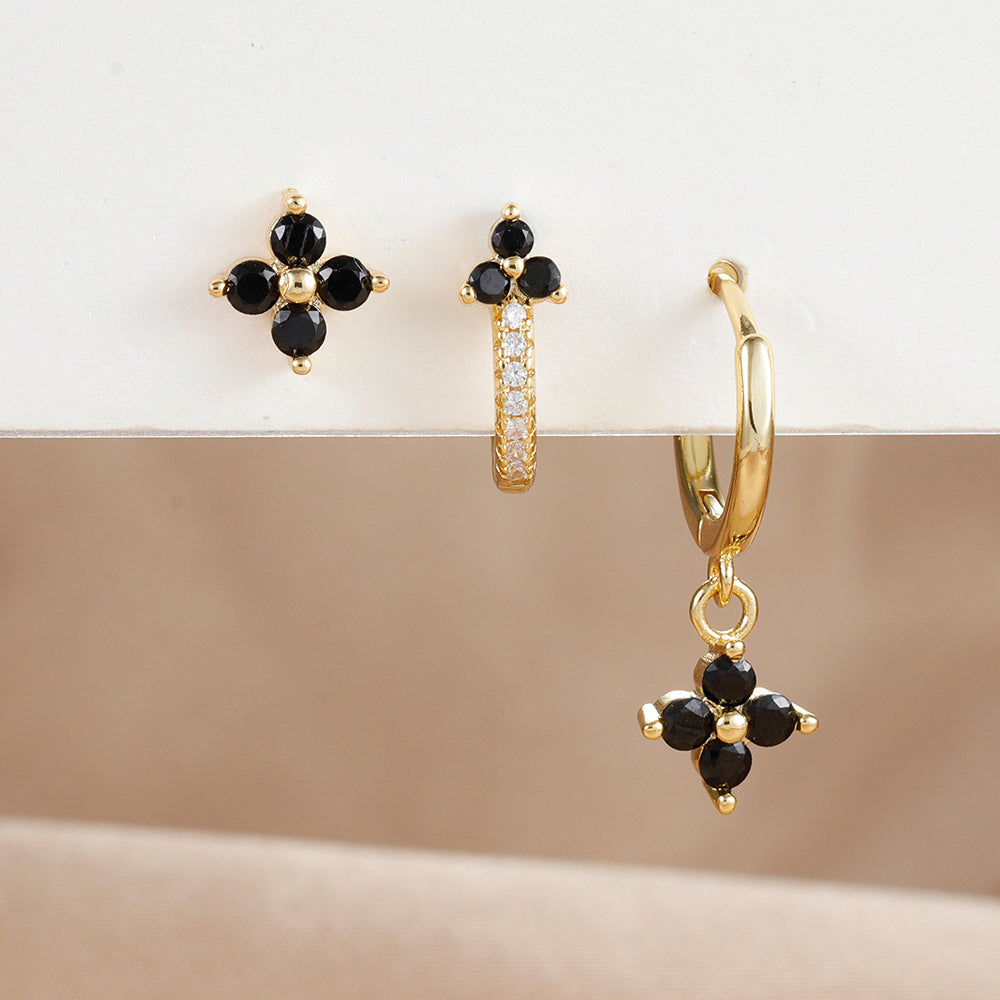 Clover Gemstone Hoop & Stud Earring Set