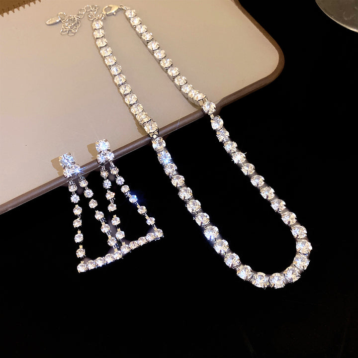 Elegant Sparkling Jewelry Set Tennis Necklace & Triangle Drop Earrings Formal Party Jewelry For Women