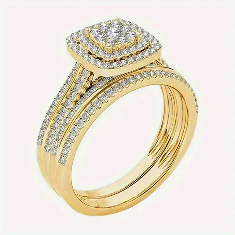 Square Halo Diamond Wedding Ring Set For Women Luxury Stacking Two Piece Engagement Band Bridal Jewelry
