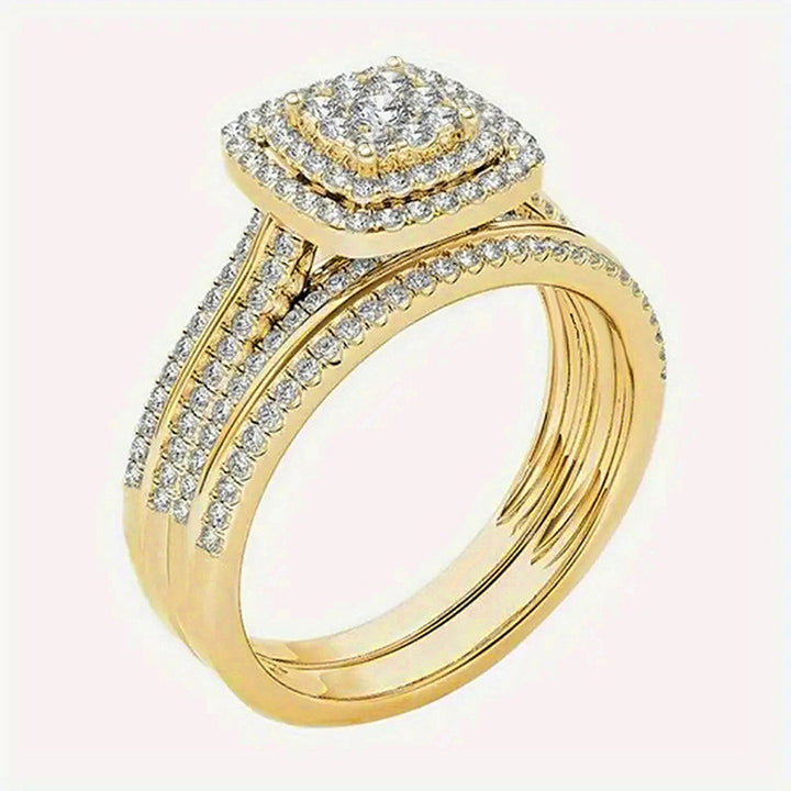 Square Halo Diamond Wedding Ring Set For Women Luxury Stacking Two Piece Engagement Band Bridal Jewelry